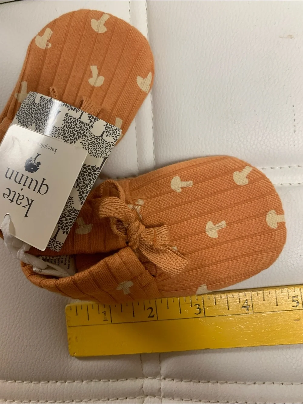 Kate Quinn Organic Cotton Brown Mushroom Print Baby Booties Unisex NWT